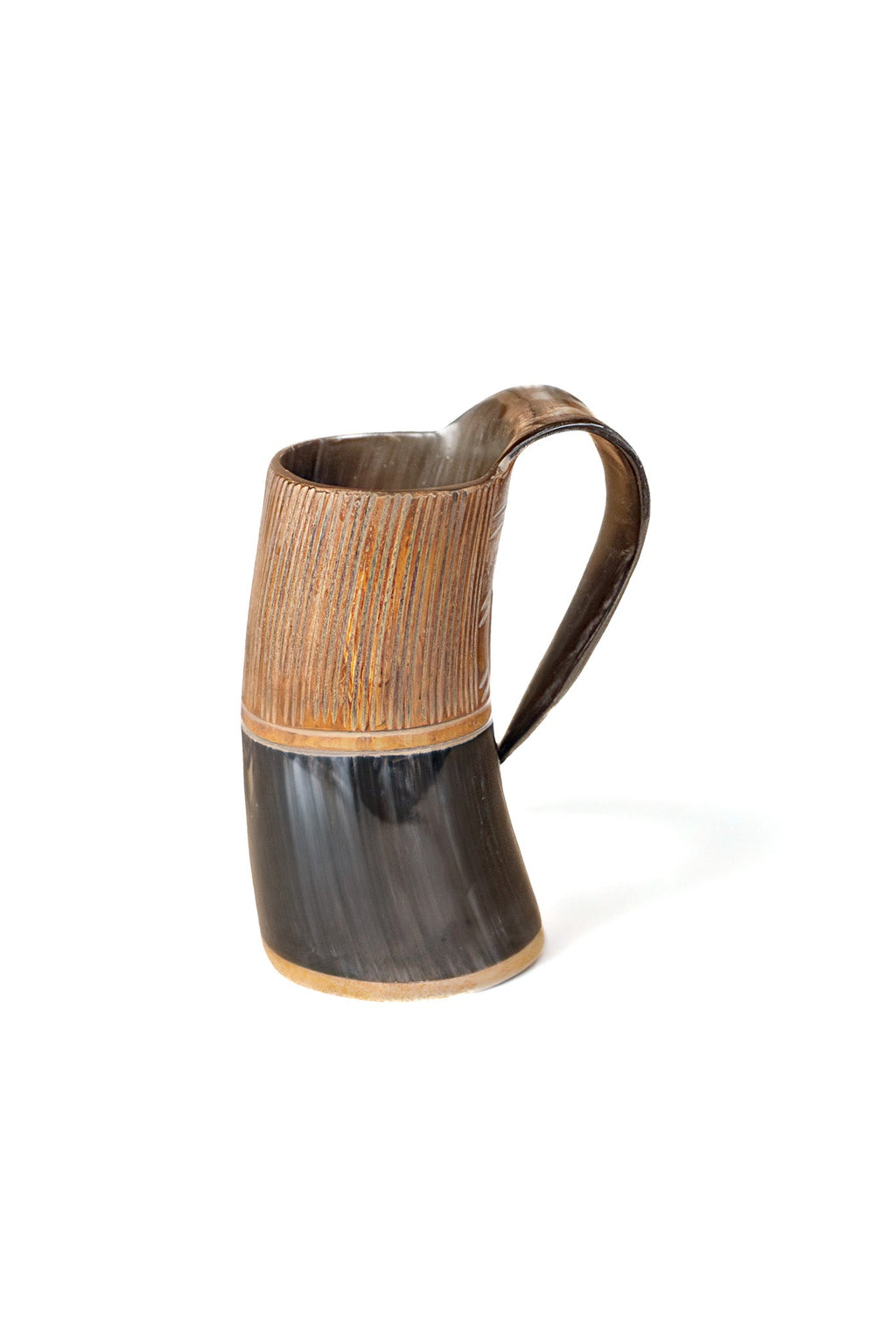 Two-Tone Horn Stein with Carved Motif and Wood Base