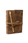 Genuine Leather Journal with Antiqued Handmade Pages, Leather Strap Closure, and Wooden Pencil