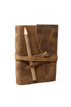 Genuine Leather Journal with Antiqued Handmade Pages, Leather Strap Closure, and Wooden Pencil