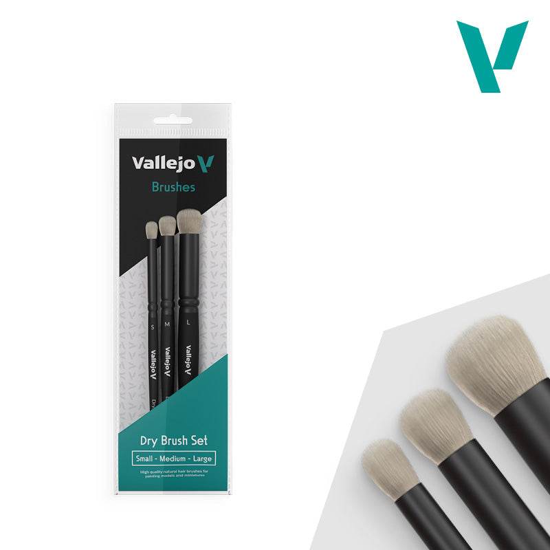 Hobby Brushes: Dry Brush - Natural Hair - Dry Brush Set - Small, Medium, & Large - 