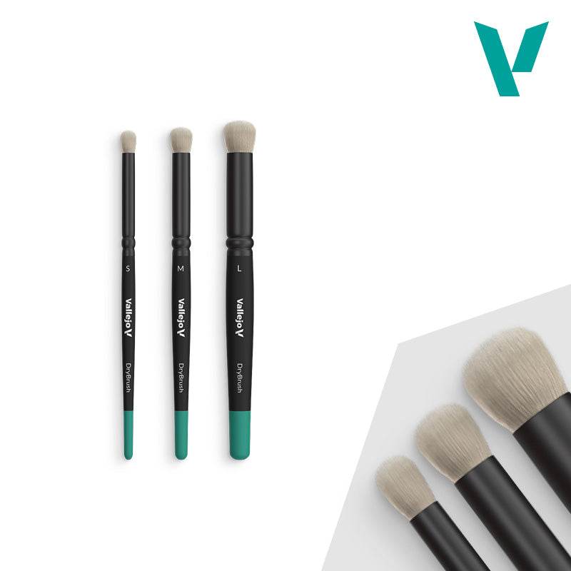 Hobby Brushes: Dry Brush - Natural Hair - Dry Brush Set - Small, Medium, & Large - 
