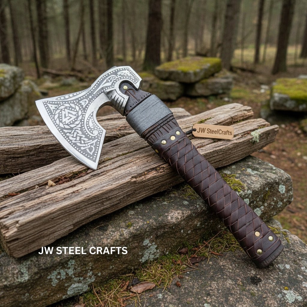 Viking Style Engraved Axe | Handcrafted Leather Wrapped Handle