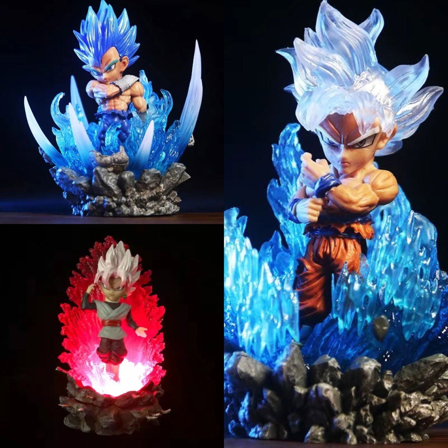 Vegeta, Goku, and Zamasu Anime Chibi LED Figures, Dragon Ball Super Cute Kawaii Mini Anime Figurines Collection 10 cm