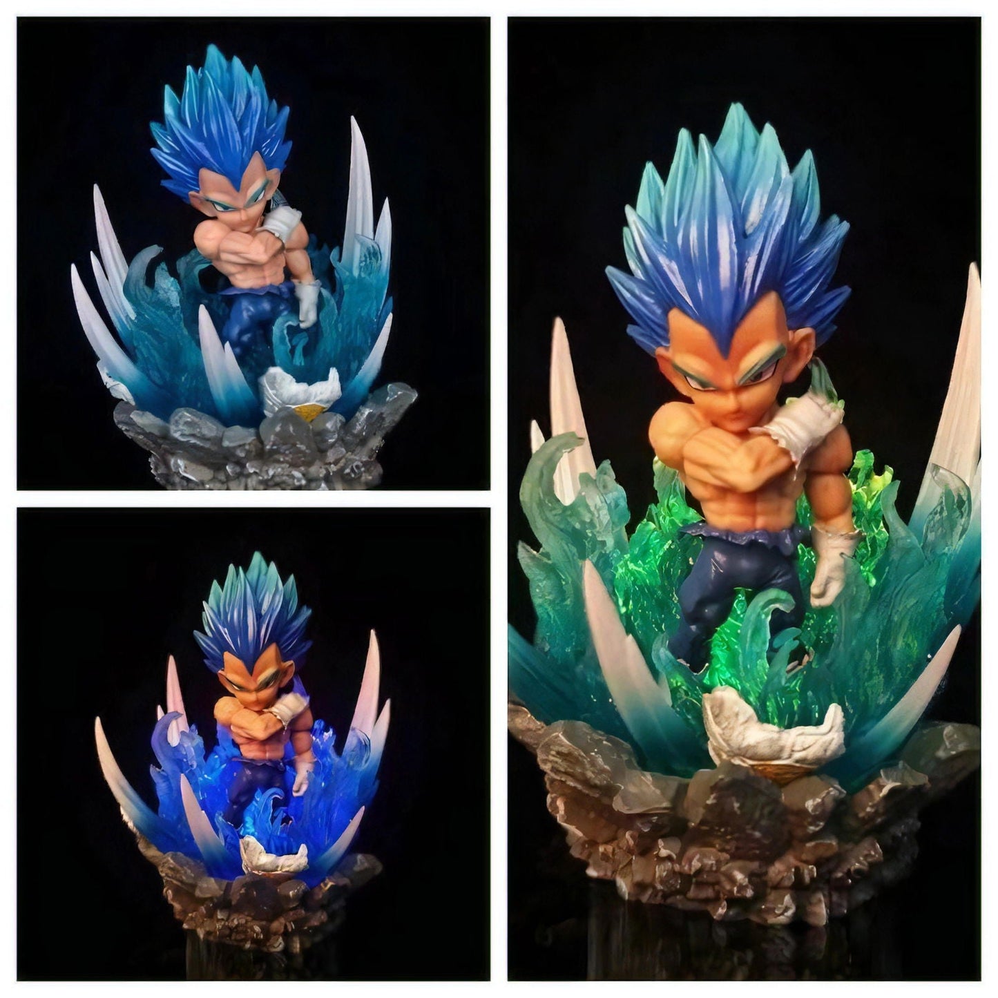 Vegeta, Goku, and Zamasu Anime Chibi LED Figures, Dragon Ball Super Cute Kawaii Mini Anime Figurines Collection 10 cm