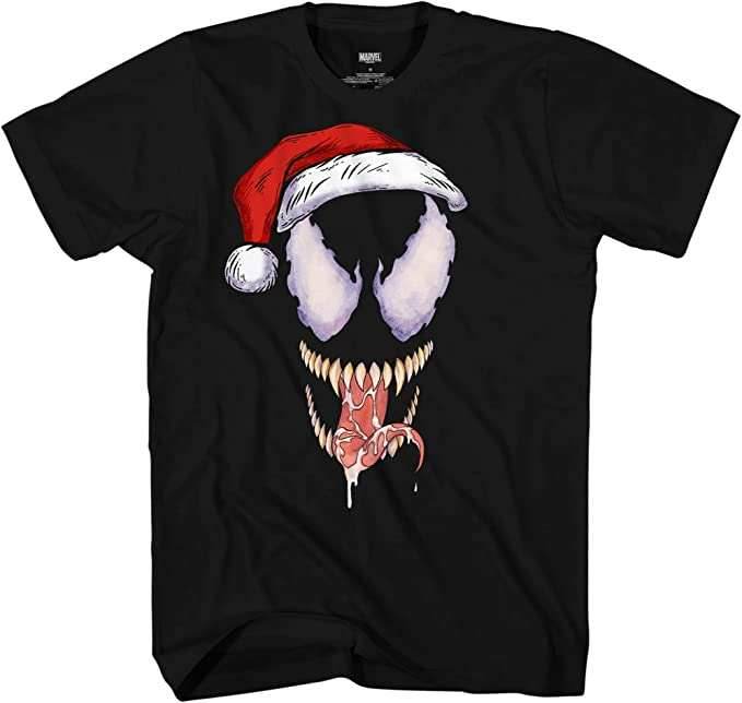 Venom Santa Hat Adult Unisex Short Sleeve Black T-Shirt - S