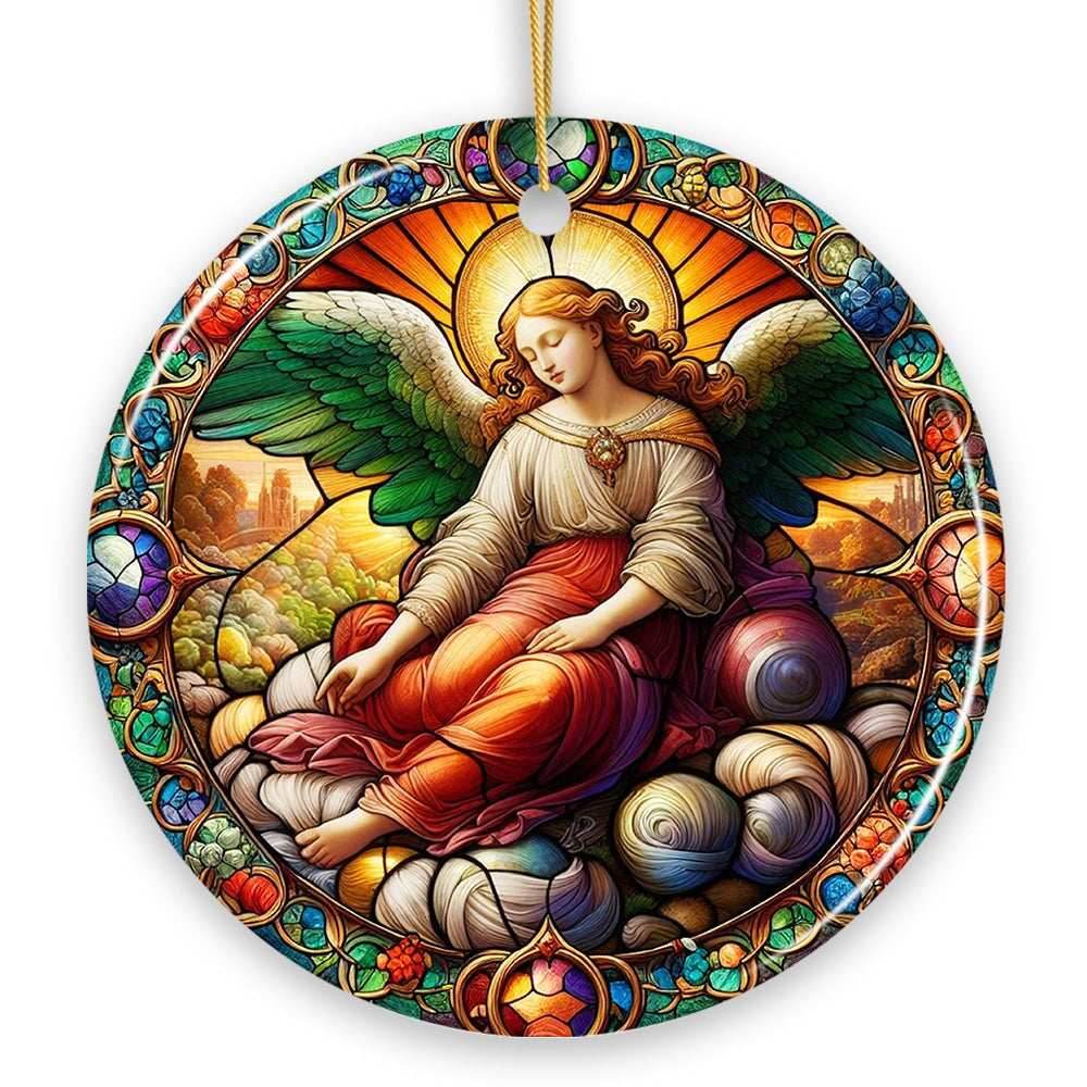 Beautiful Angel Medieval Stained Glass Themed Painting Christmas Ornament, Renaissance Italy Gift and Tree Decor - Circle