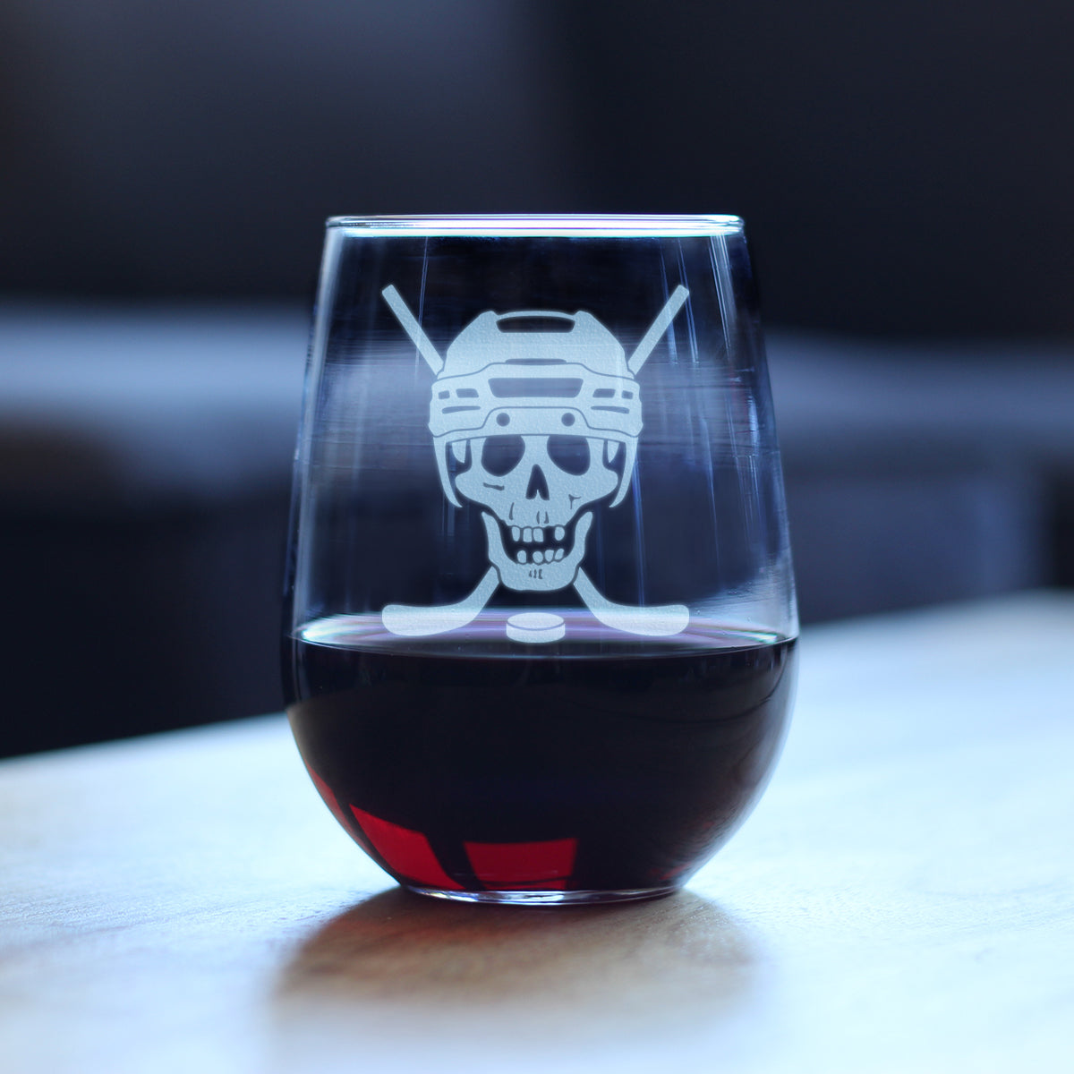 Hockey Skull Engraved Stemless Wine Glass Gifts Hockey Gifts for Coach or Players Large Wine Glasses - 17 oz