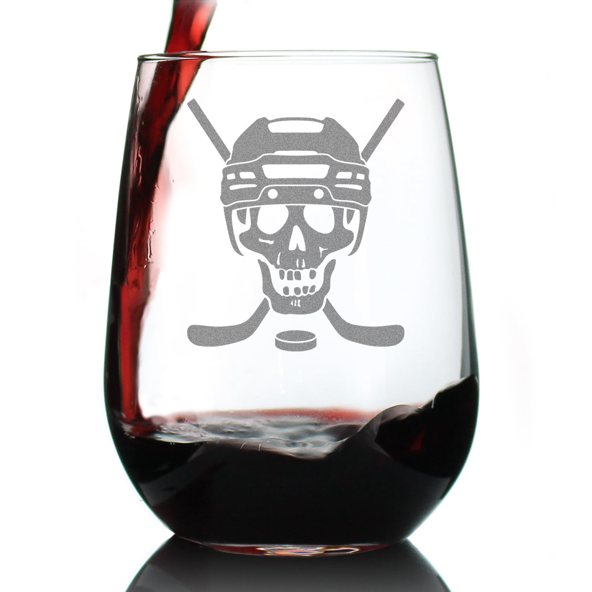 Hockey Skull Engraved Stemless Wine Glass Gifts Hockey Gifts for Coach or Players Large Wine Glasses - 17 oz