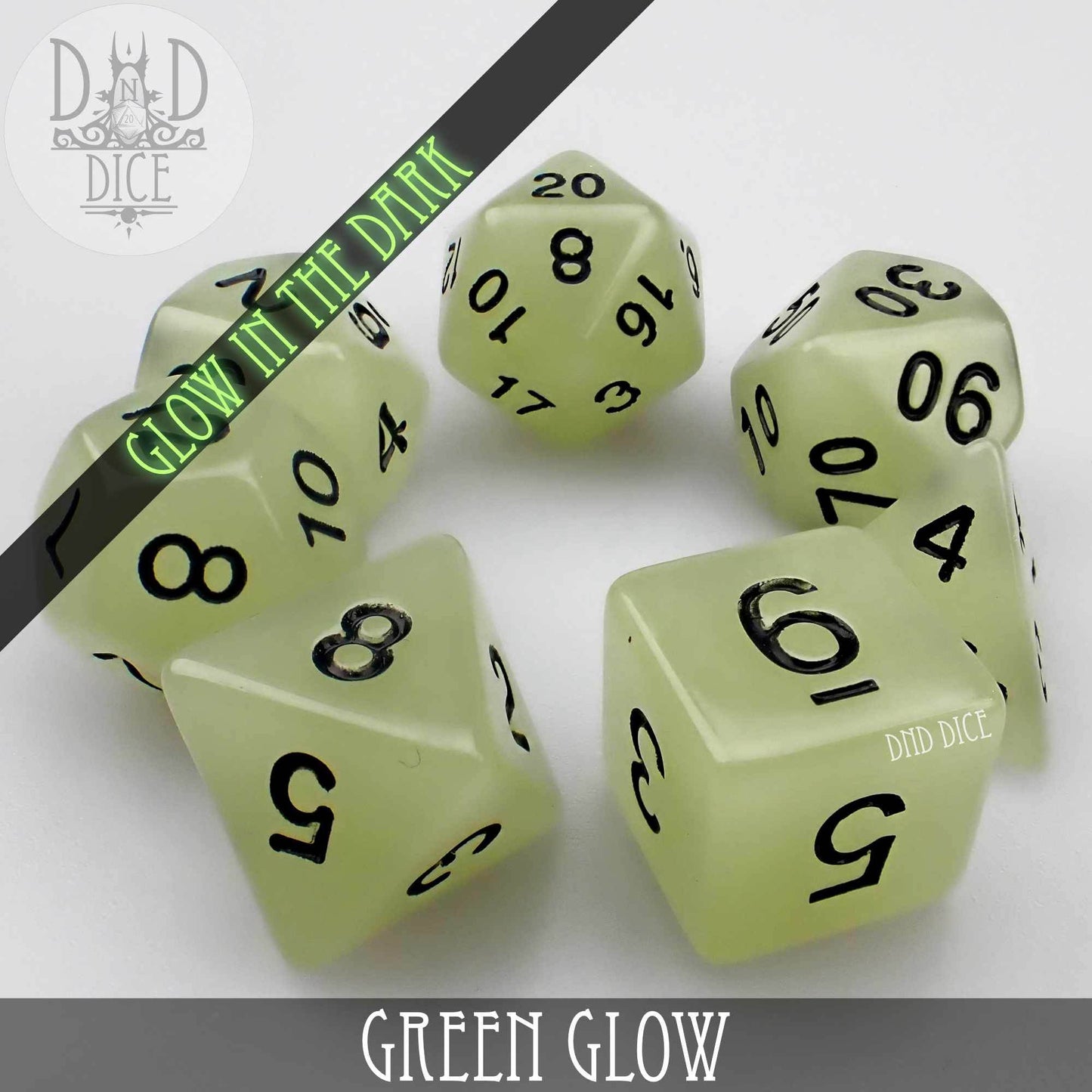 Green Glow in the Dark Dice Set - 