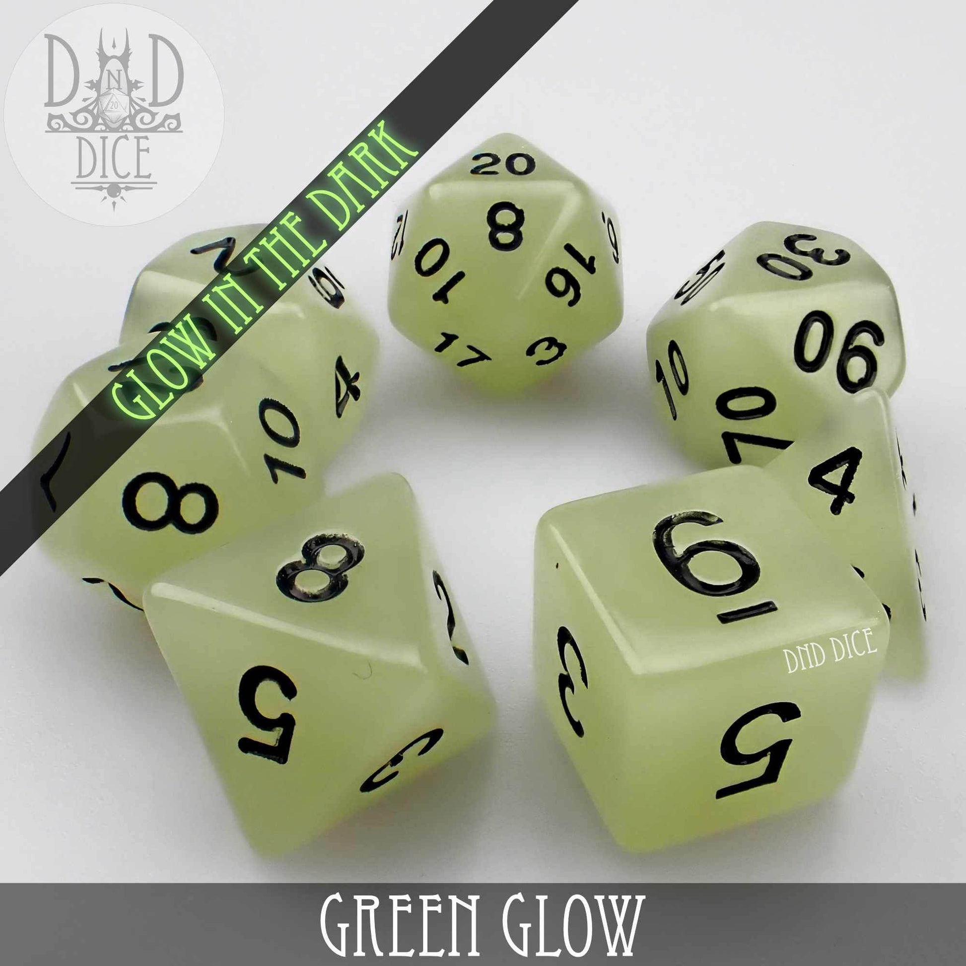 Green Glow in the Dark Dice Set - 