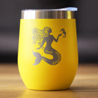 Mermaid - Wine Tumbler Glass with Sliding Lid - Stainless Steel Travel Mug - Cute Mermaid Gifts for Women