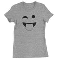 Emoticon Tongue Hanging Out Smile Face Womens T-shirt - Heather Grey / Womens X-Small