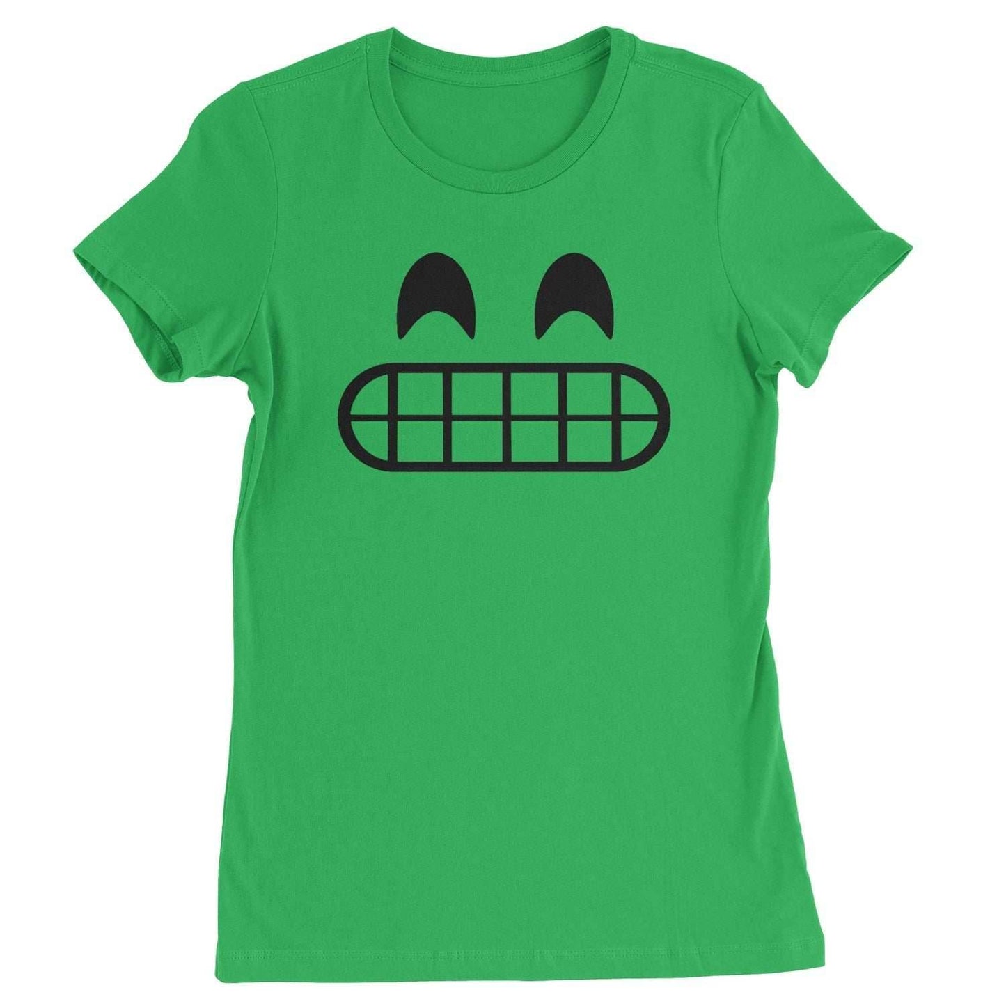 Emoticon Grinning Smile Face Womens T-shirt - Kelly Green / Womens X-Small