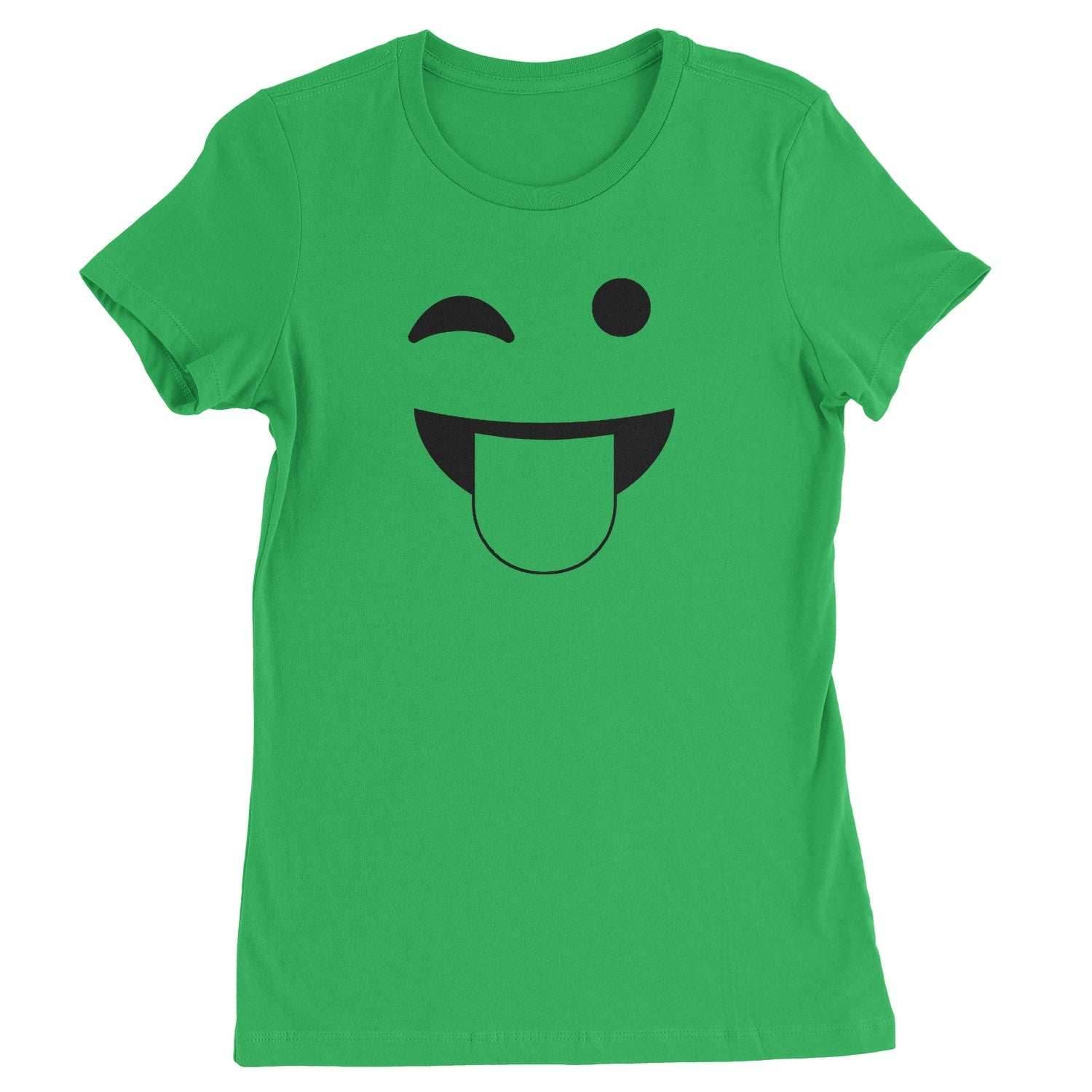 Emoticon Tongue Hanging Out Smile Face Womens T-shirt - Kelly Green / Womens X-Small