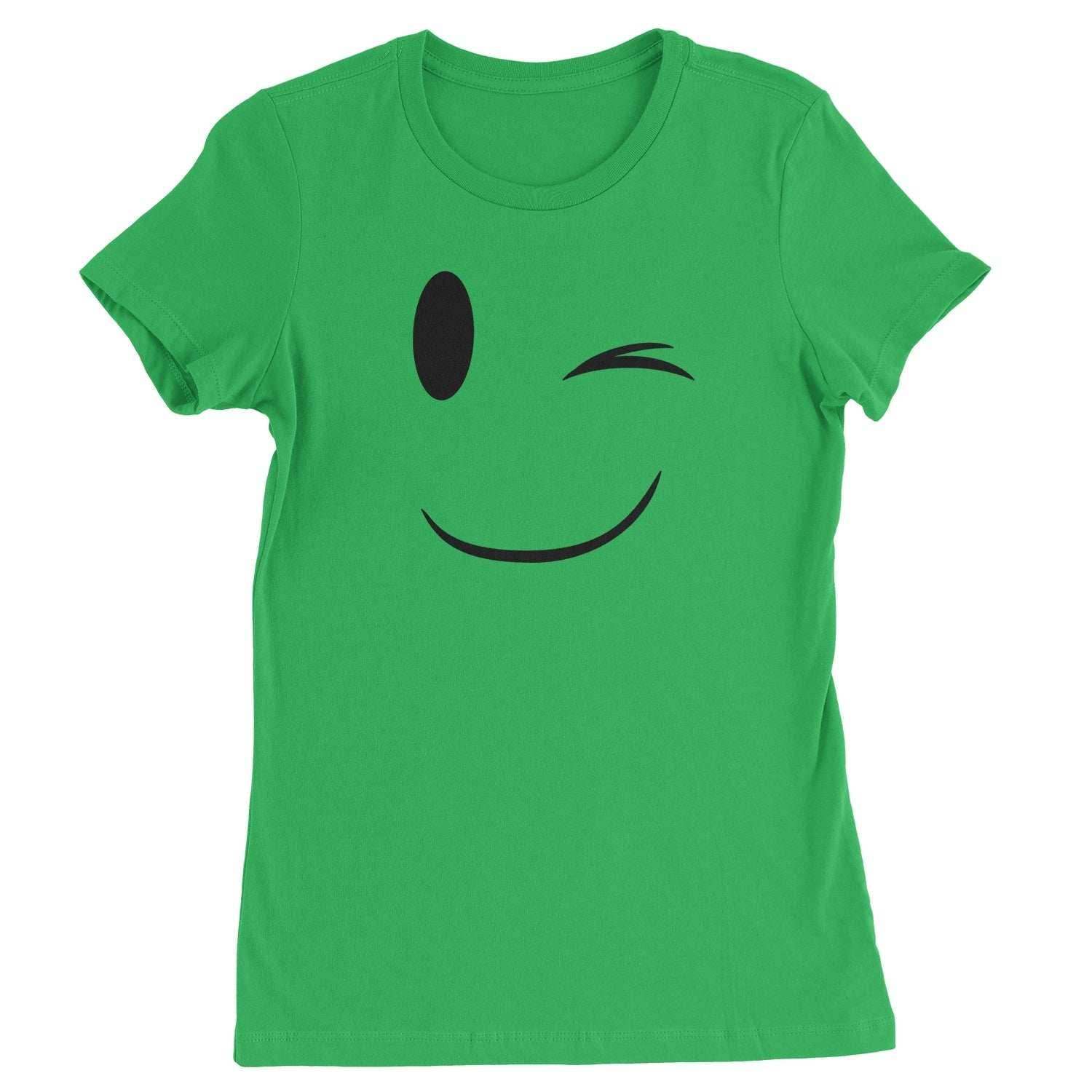 Emoticon Winking Smile Face Womens T-shirt - Kelly Green / Womens X-Small