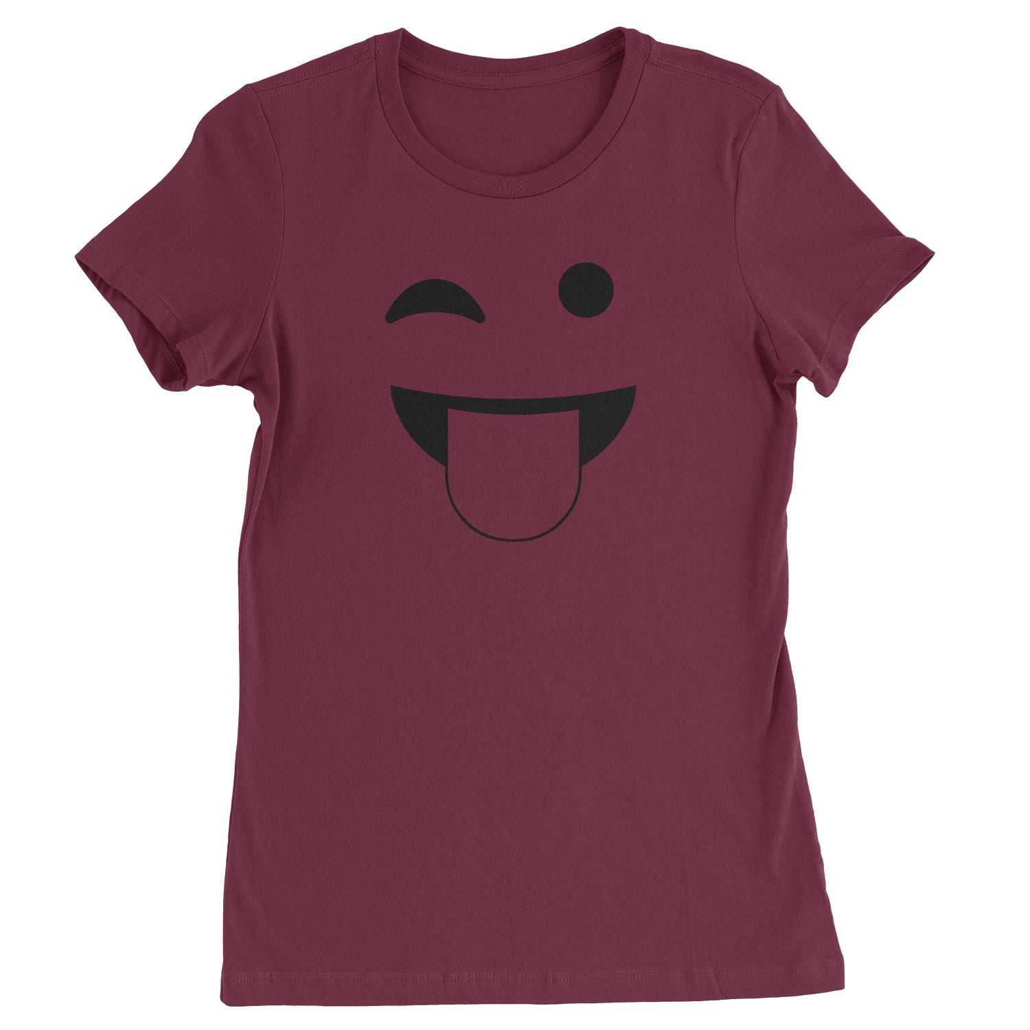 Emoticon Tongue Hanging Out Smile Face Womens T-shirt - Maroon / Womens X-Small