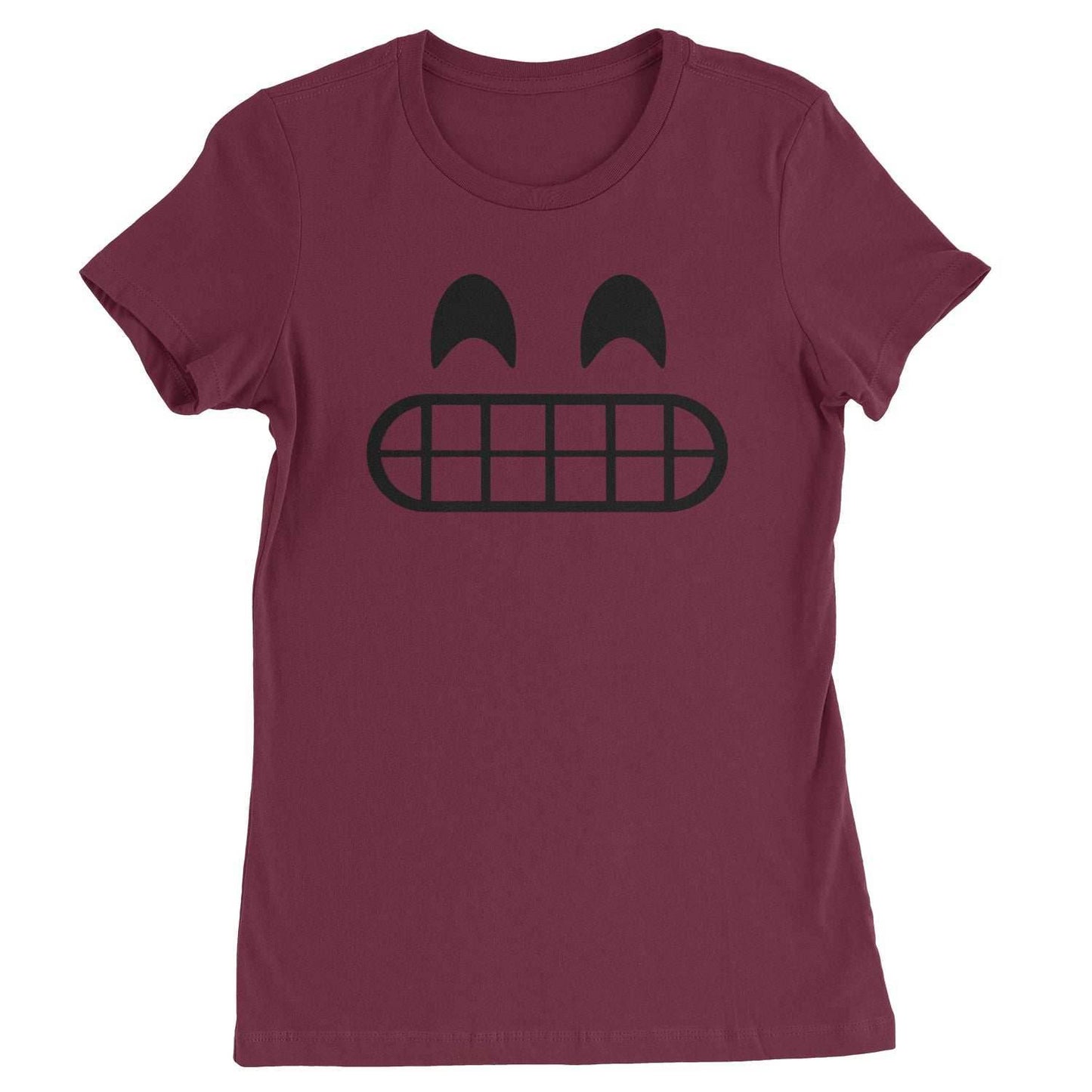 Emoticon Grinning Smile Face Womens T-shirt - Maroon / Womens X-Small