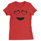 Emoticon Heart Eyes Smile Face Womens T-shirt - Red / Womens X-Small