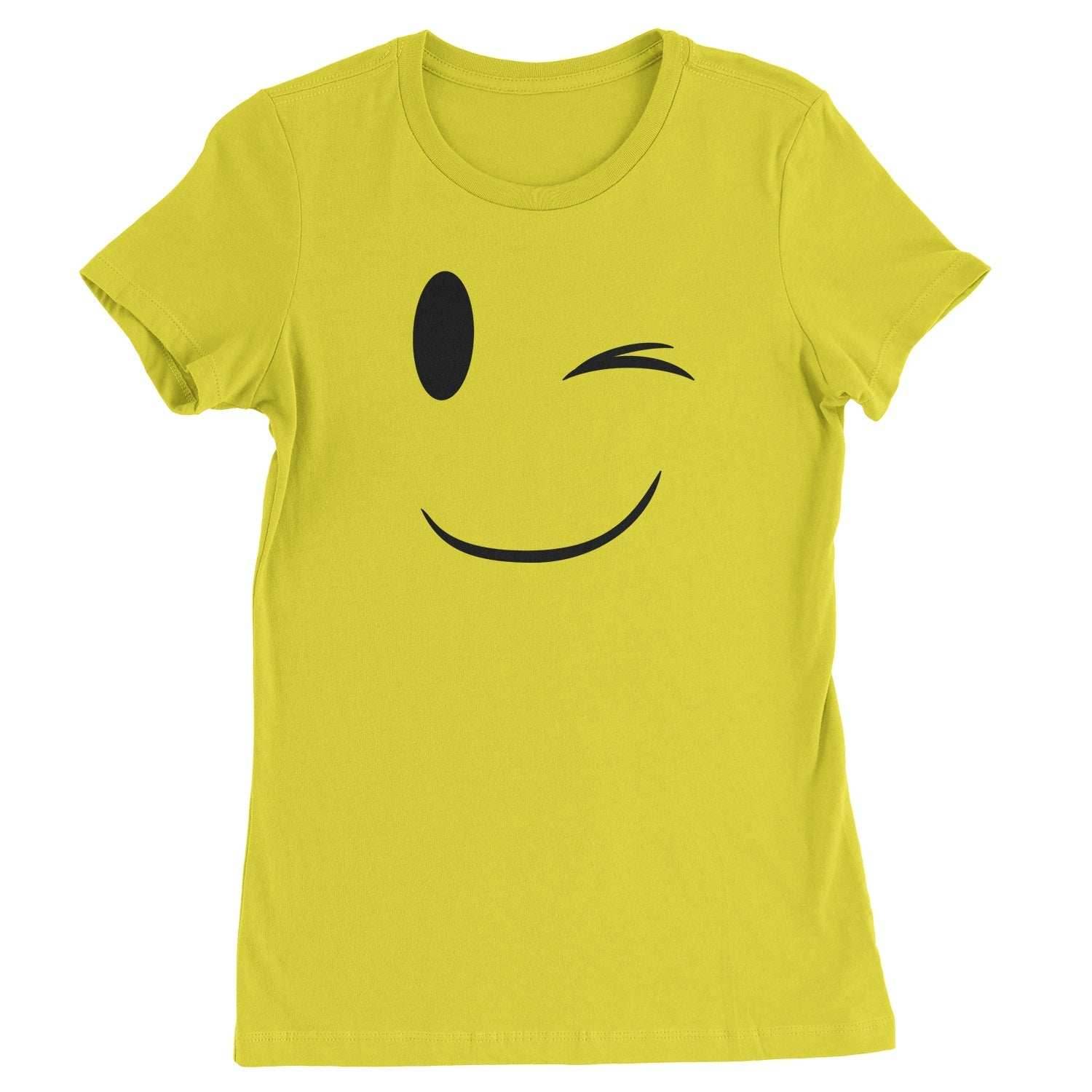 Emoticon Winking Smile Face Womens T-shirt - Yellow / Womens X-Small