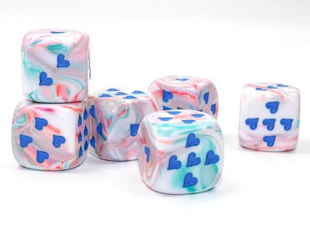Heart Pips 16MM d6 | 7 Color Options | Multipack Options - Festive Pop Art: 5-Pack