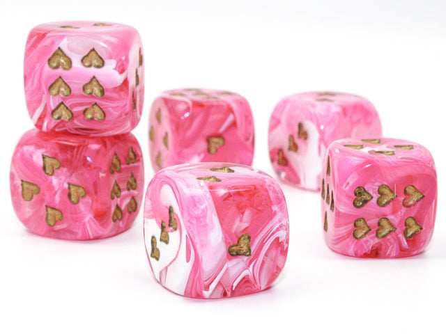 Heart Pips 16MM d6 | 7 Color Options | Multipack Options - Vortex Pink: 5-Pack