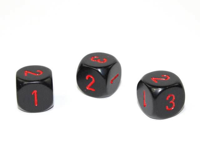 Opaque 16mm d3 (d6 w/1-2-3 twice) Black/red (sold per piece) - 
