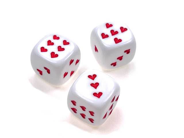 Heart 16mm Opaque w/pips White/red d6 | Heart Dice - 