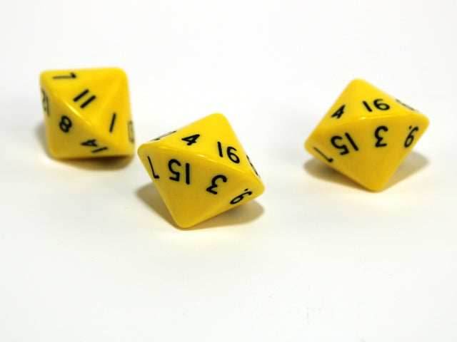 Opaque d16 Yellow/black Sixteen Sided Dice DnD Rpg Dice (sold per die) XQ1602 - 