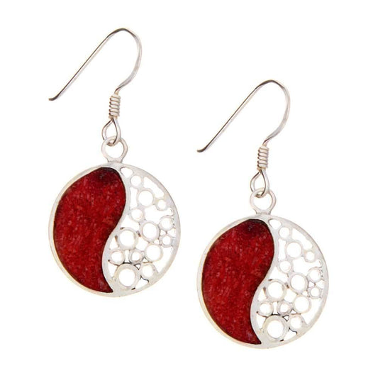 Yin Yang Red Coral Earrings - 