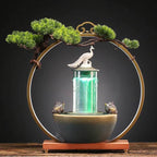 Lucky Pheasant Round LED Backflow Incense Burner With Flowing Water Fortune Fountain - 