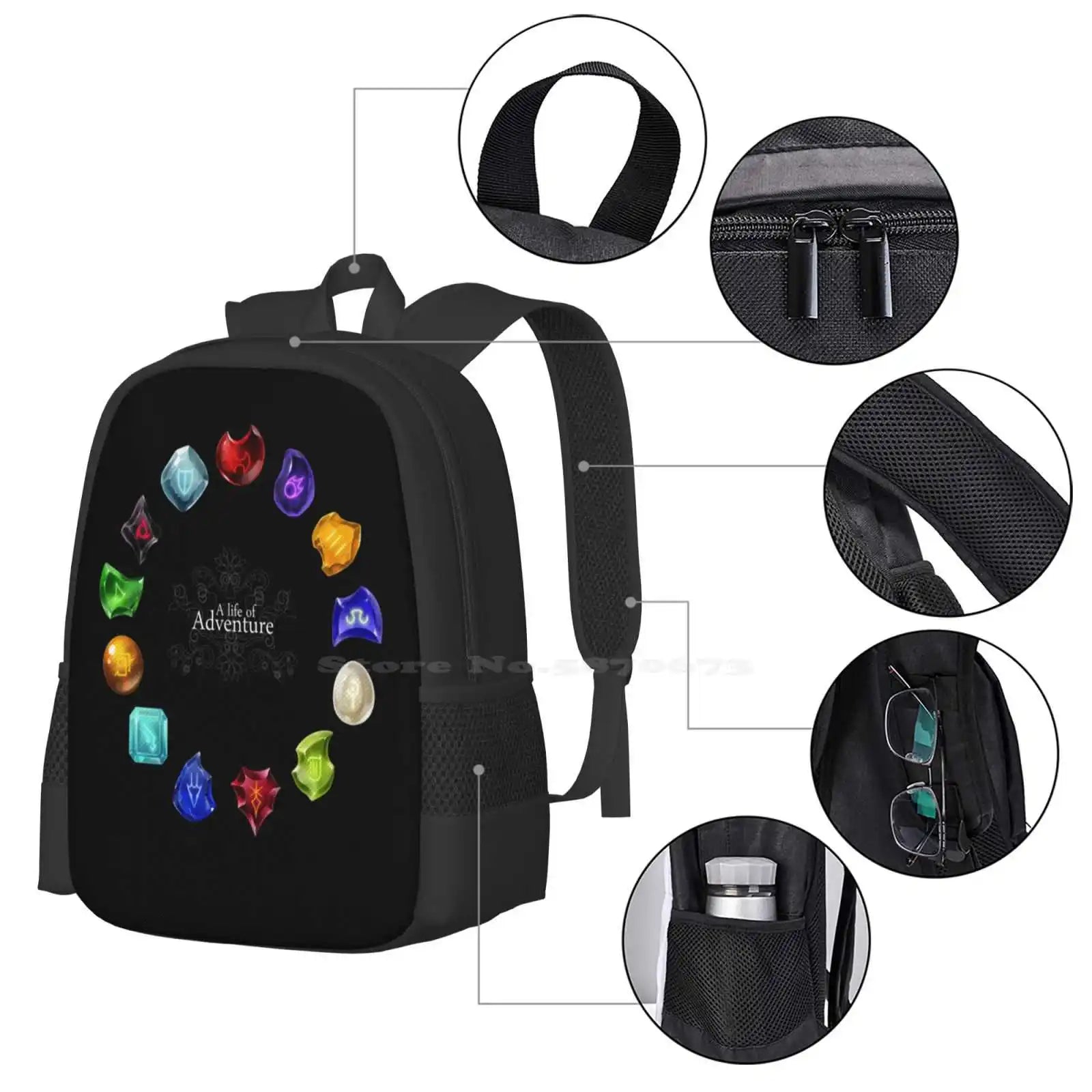 A Life Of Adventure Fashion Pattern Design Travel Laptop School Backpack Bag Ffxiv Final Fantasy Xiv Mmo Game Crystals Gems A