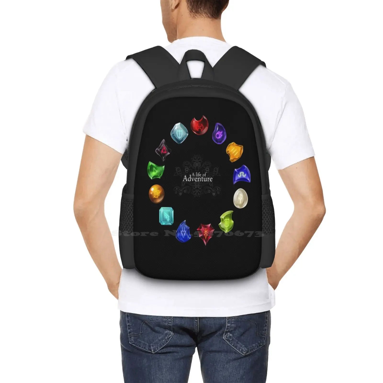 A Life Of Adventure Fashion Pattern Design Travel Laptop School Backpack Bag Ffxiv Final Fantasy Xiv Mmo Game Crystals Gems A