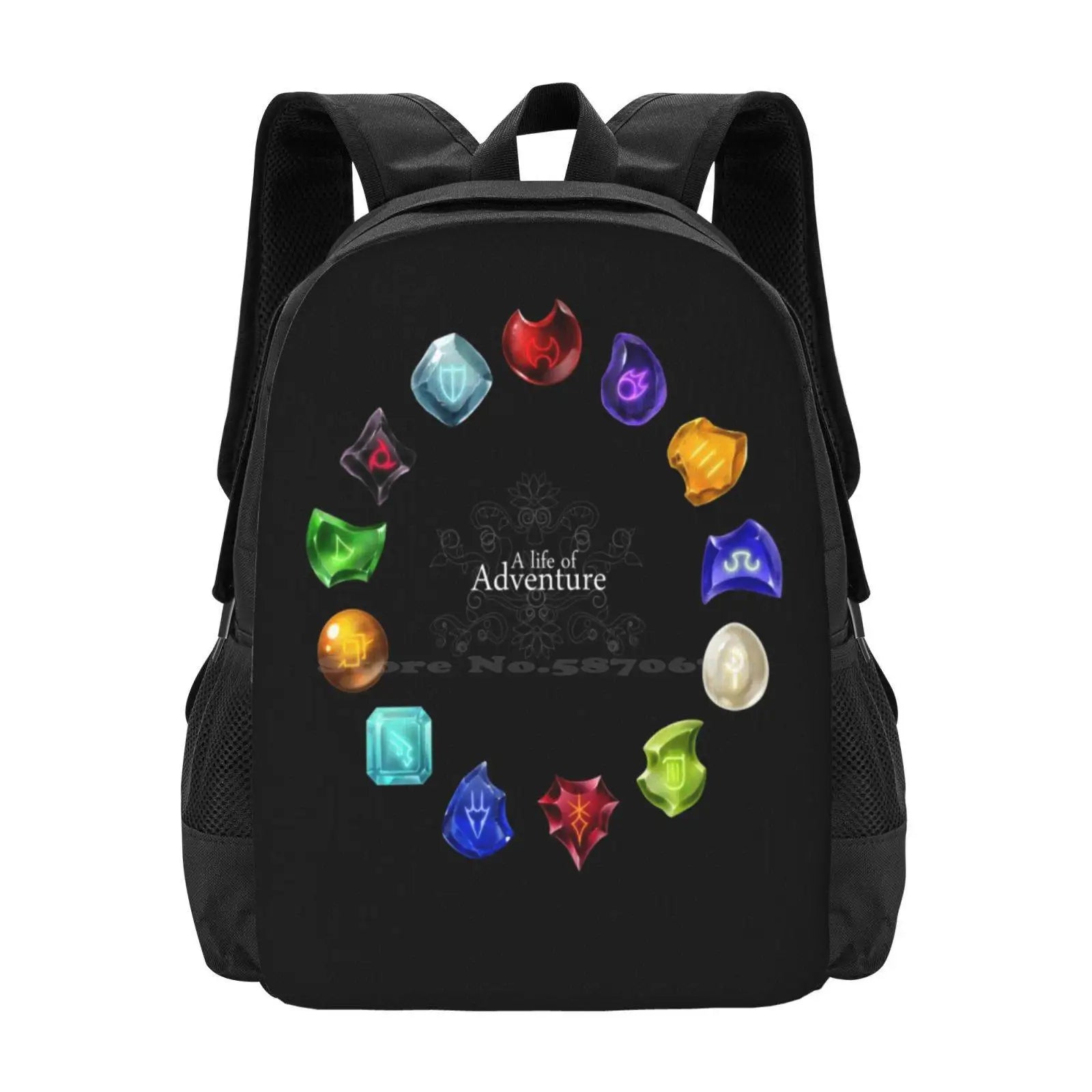 A Life Of Adventure Fashion Pattern Design Travel Laptop School Backpack Bag Ffxiv Final Fantasy Xiv Mmo Game Crystals Gems A