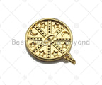 Clear CZ Micro Pave Evil Eye Star On Round Coin Shaped Pendant/Charm, Star Cubic Zirconia Pendant Charm, 20mm,sku#Y334
