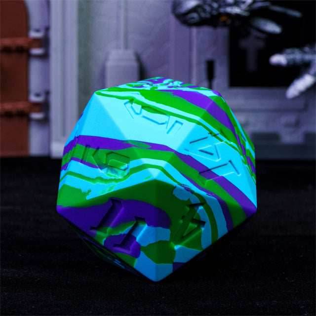 Large Wonderland Blue/Green Silicone d20 Dice 55mm | RPG Dice Novelty Piece - 