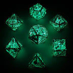 Skull's Grin Hollow Metal Dice Set - Glow in the Dark Blue - 