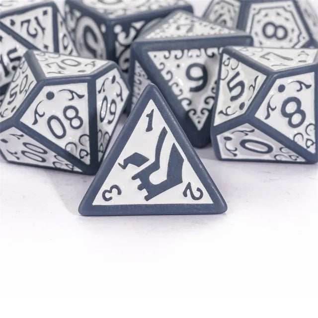 Grey with White Irregular Pattern Fill: 7-Piece Acrylic Dice Set - 