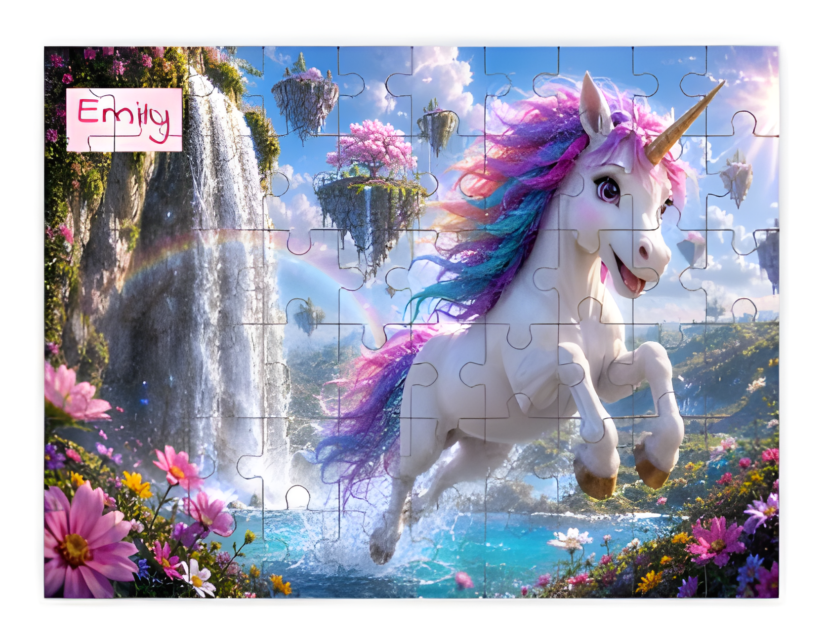 Personalized Pink White Unicorn Wooden Puzzle | 60 Pieces | 15x20cm