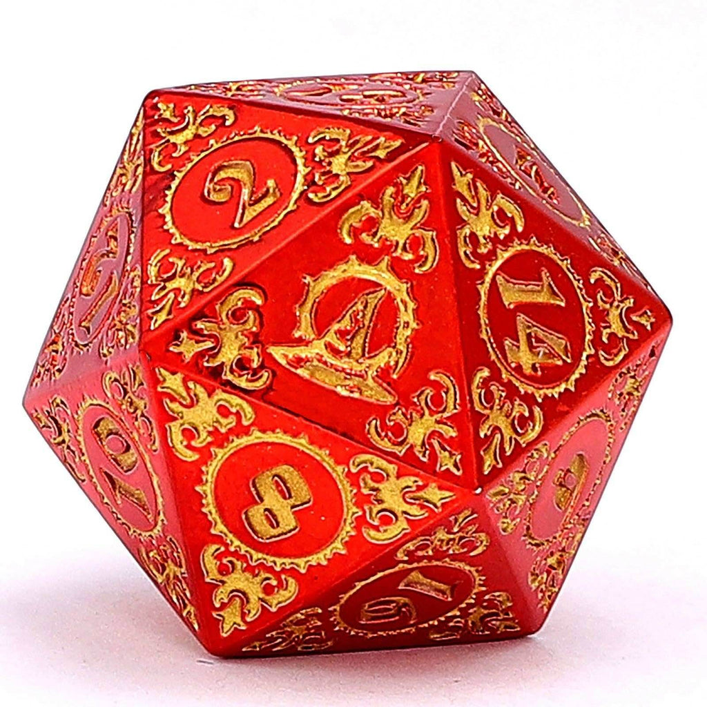 Wizard Solid Metal Polyhedral Dice Set - Red with Gold - 