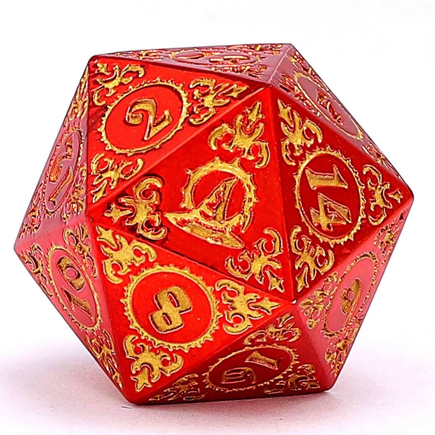 Wizard Solid Metal Polyhedral Dice Set - Red with Gold - 