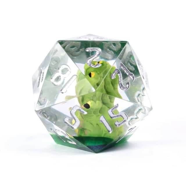 Green Beholder 22mm D20 DND Roll a D20 Dice Handmade Sharp Resin - 