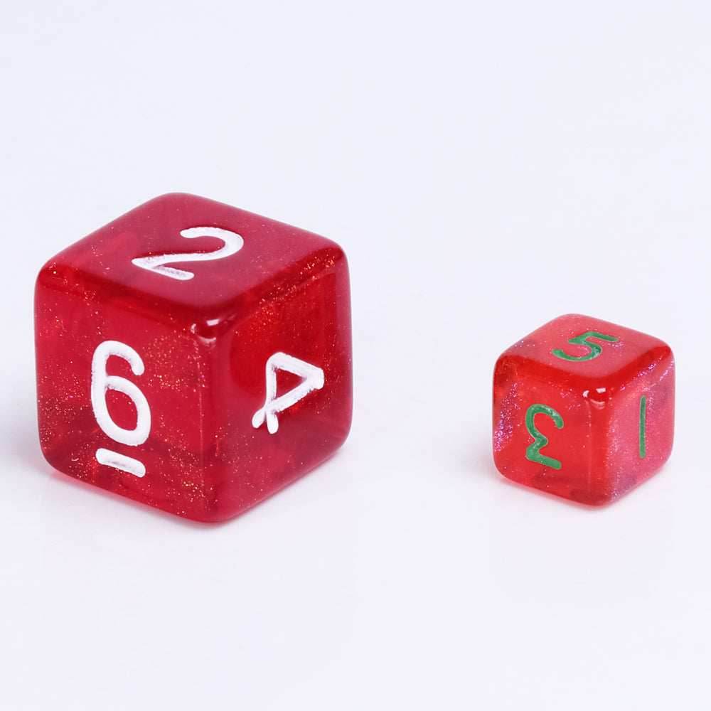 Glitter Red 7-Dice Mini-Dice RPG Set w/Green Numbers Miniature Dice - 