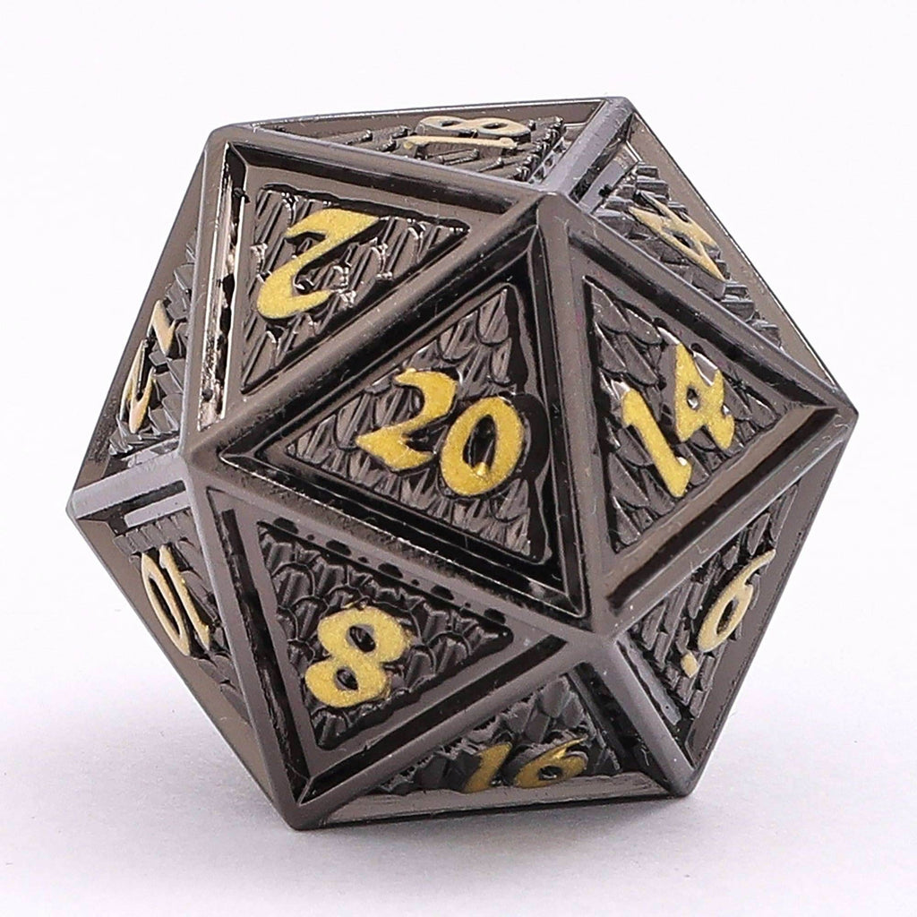 Solid Metal Behemoth Dice set - Gunmetal with Gold - 