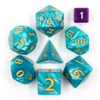 Blue Giant Pearl Dice (7) with Green Numbers RPG Role Playing Dice - 