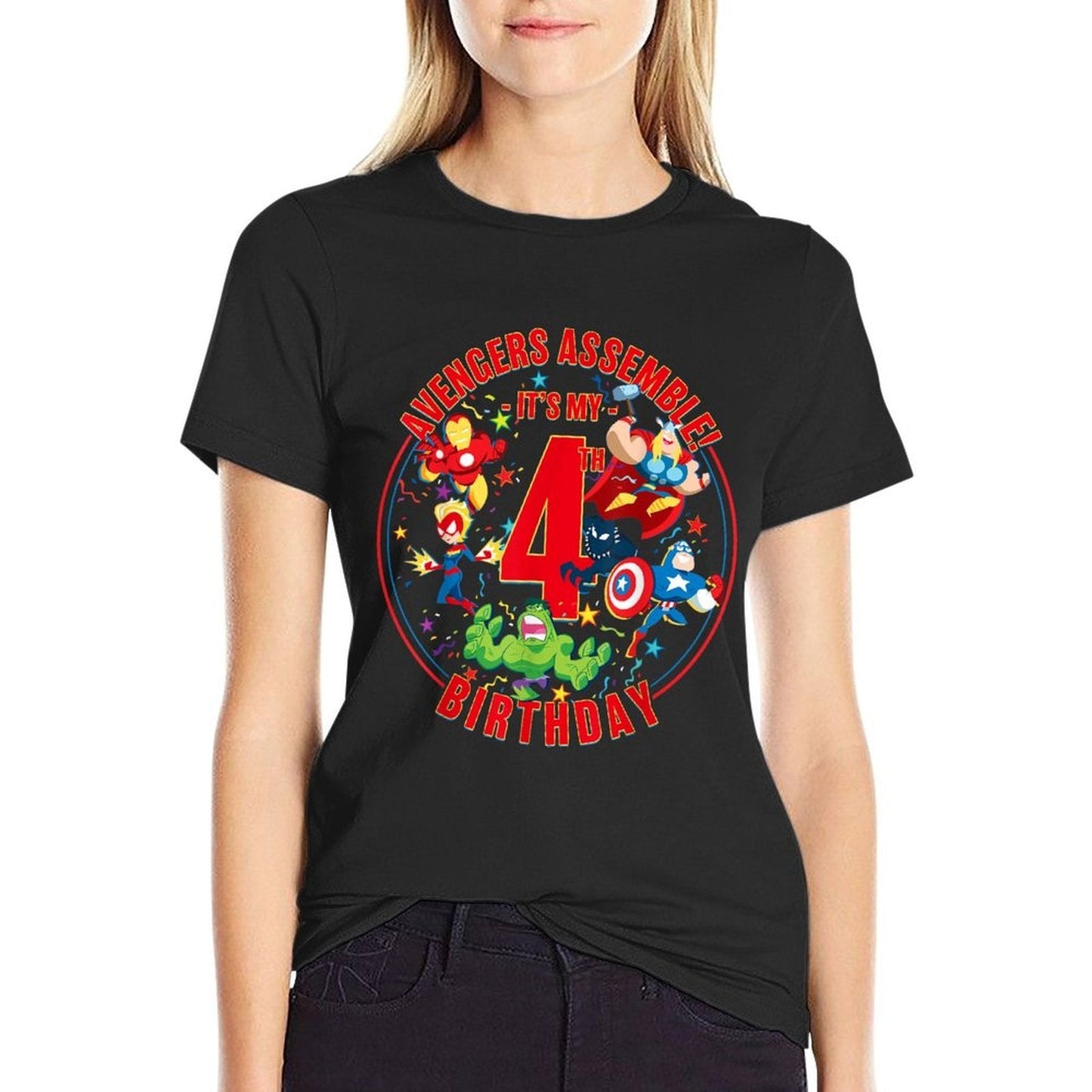 Marvel Avengers Assemble It's My 4th Birthday  Heathered Texture T-Shirt
