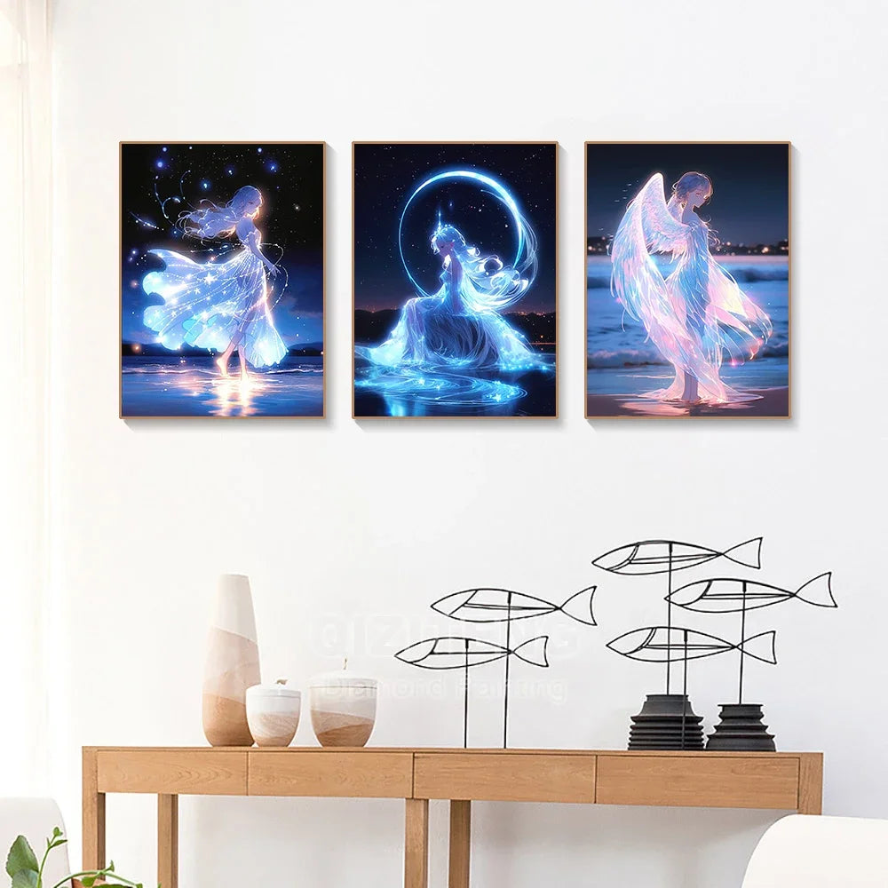 AB Diamond Painting Fluorescent Cartoon Girl Rhinestone Cross Stitch Princess Mosaic Embroidery Handmade Gift Home Decoration