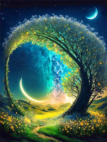 AB Fairy Dust Embroidery Moon Tree Fantasy Landscape DIY 5D Diamond Painting House Cross Stitch Kits Rhinestone Pictures Art