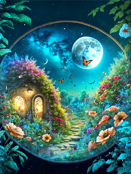 AB Fairy Dust Embroidery Moon Tree Fantasy Landscape DIY 5D Diamond Painting House Cross Stitch Kits Rhinestone Pictures Art