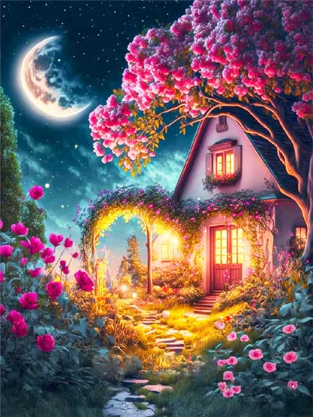 AB Fairy Dust Embroidery Moon Tree Fantasy Landscape DIY 5D Diamond Painting House Cross Stitch Kits Rhinestone Pictures Art