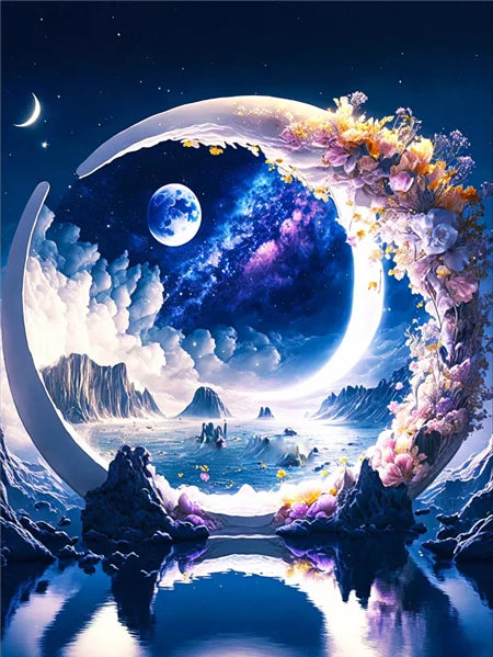 AB Fairy Dust Embroidery Moon Tree Fantasy Landscape DIY 5D Diamond Painting House Cross Stitch Kits Rhinestone Pictures Art